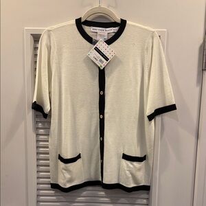 Gretchen Scott Designs Ivory and Black Short Sleeve Cardigan